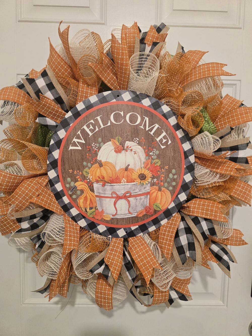 W147 - Welcome Autumn Pumpkin Wreath - Orange, Black & Cream